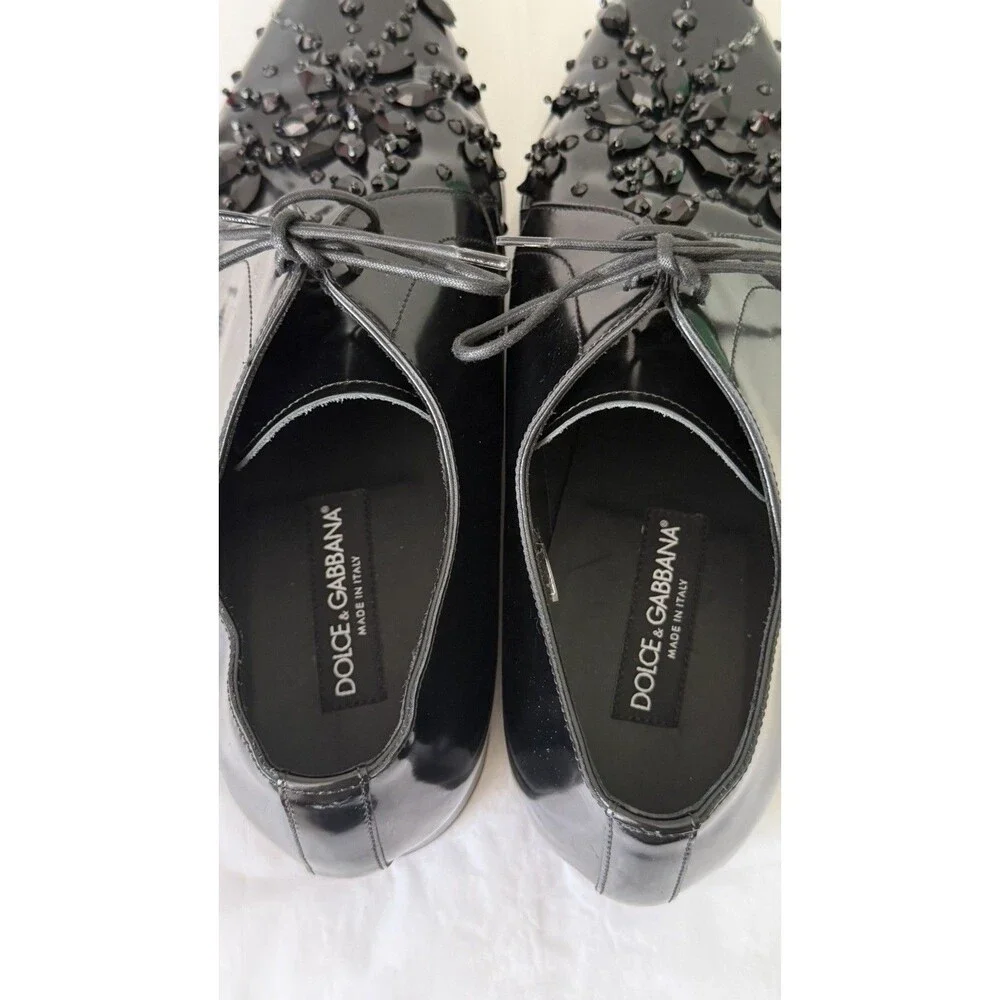 Dolce & Gabbana Black Crystal Oxford Shoes Authenticated Patent Leather Italy Sz